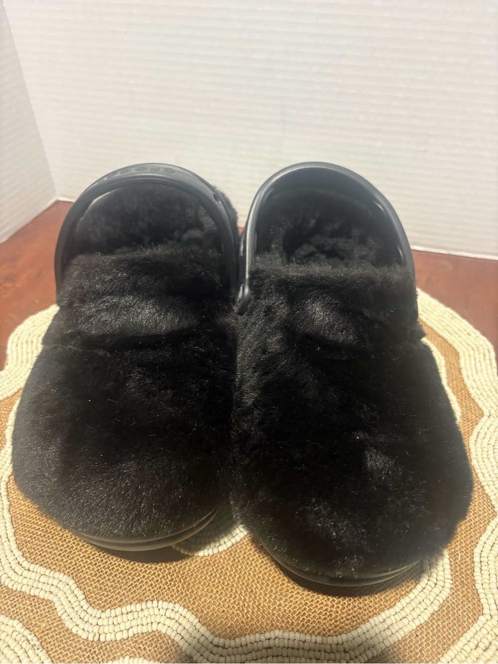 CROCS Black Faux Fur Clog Slippers